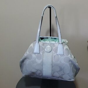 Coach Light Gray Kiss Lock  Shoulder Bag